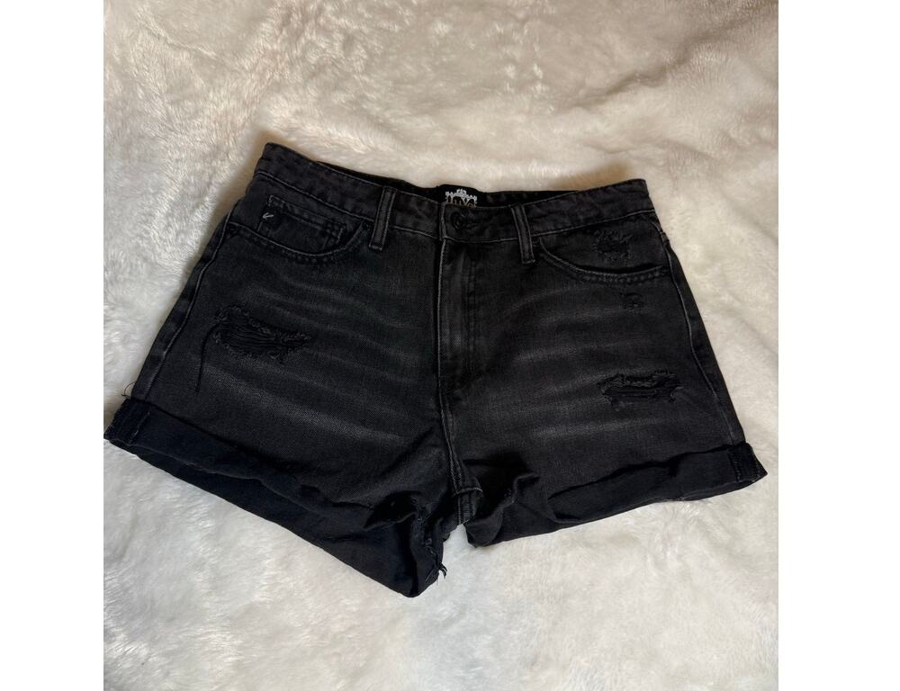 KanCan Kaya High Rise Distressed Black Denim Shorts Womens Medium M